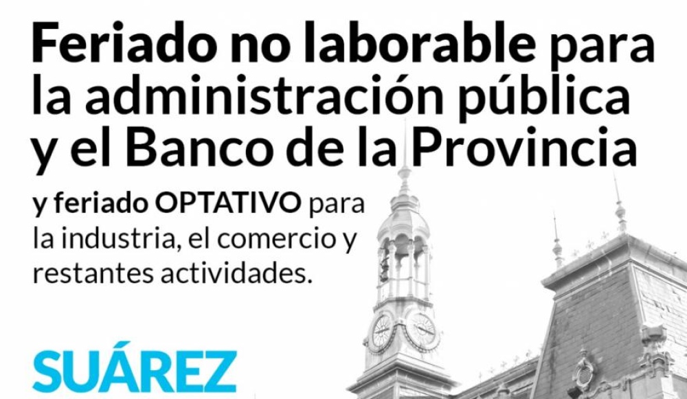 6 de agosto: feriado no laborable para la administración pública y el Banco Provincia
