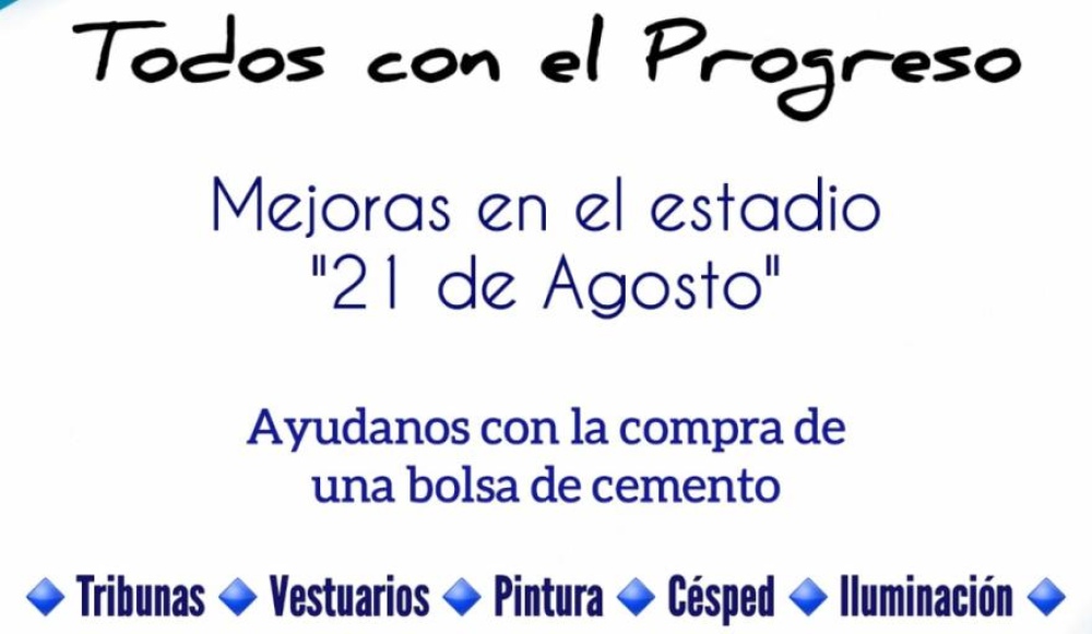 “Todos con El Progreso”, la campaña de bolsas de cemento para mejoras en el estadio “21 de agosto”
