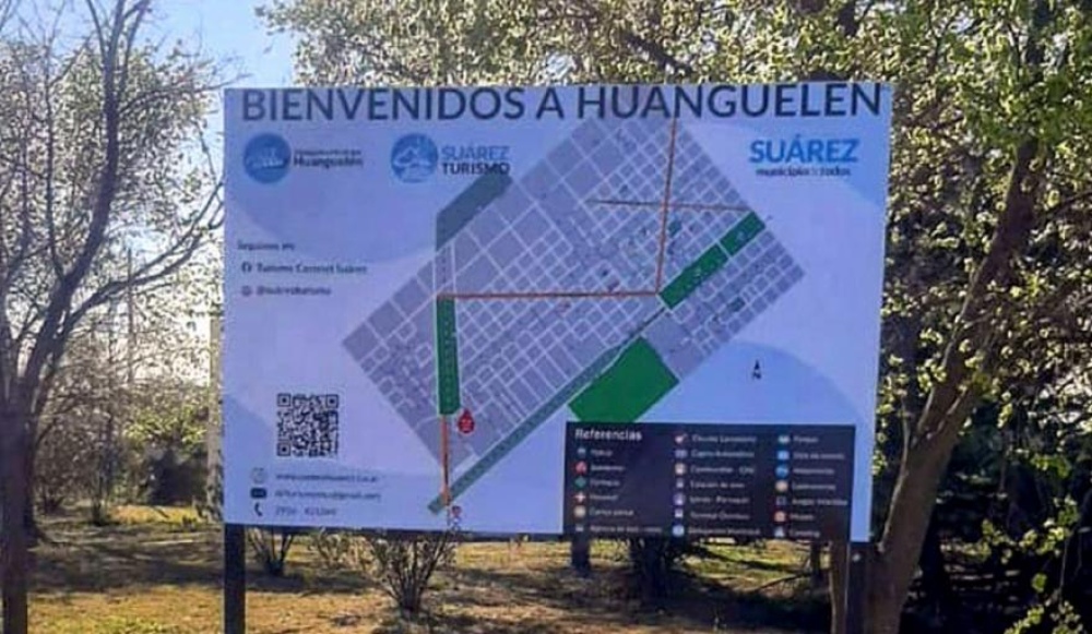 Se instaló un cartel con el plano de Huanguelén con información de referencia y de servicios turístico
