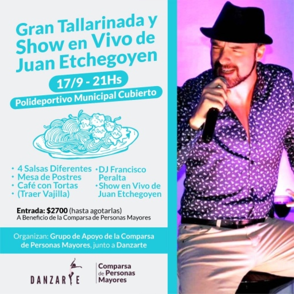 Gran tallarinada y show en vivo de Juan Etchegoyen
