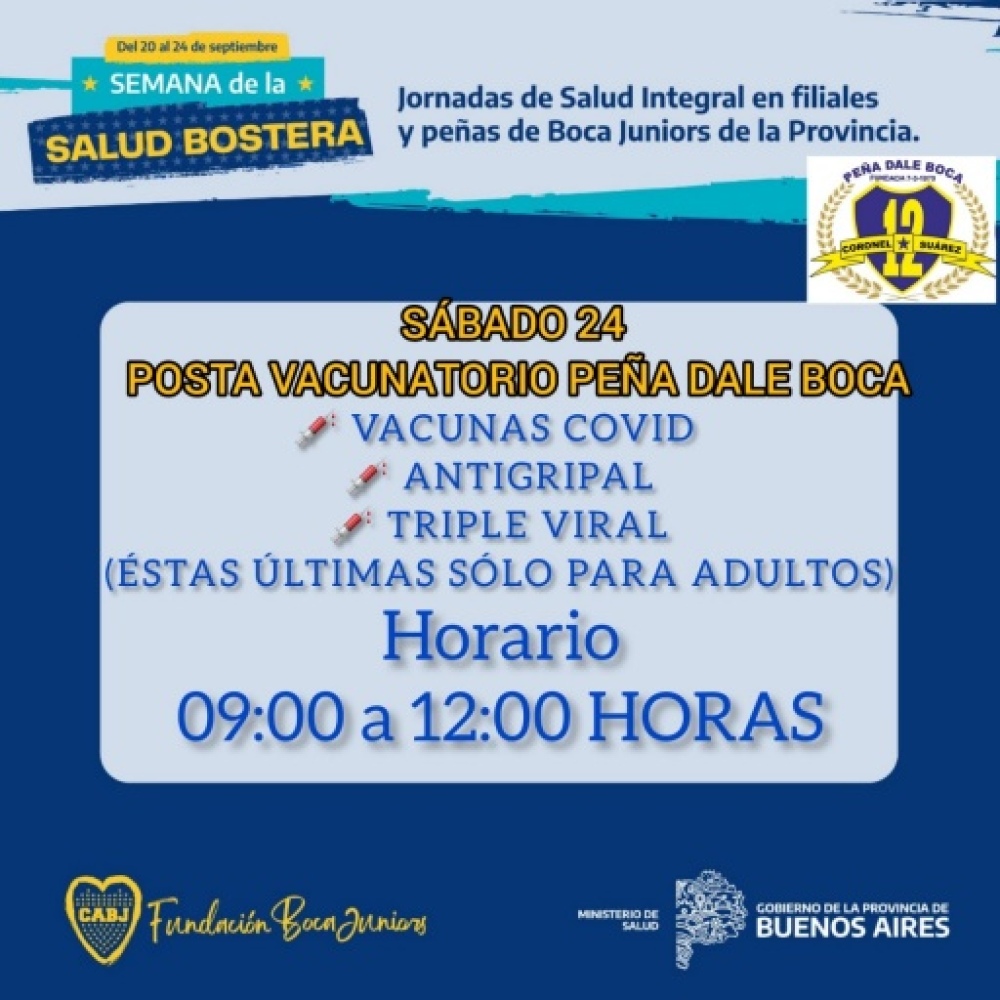 La Fundación del Club Boca Juniors junto al Ministerio de Salud bonaerense organizan la Semana de la salud Bostera
