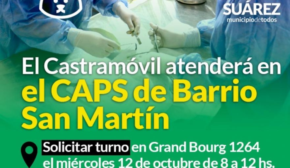El Castramóvil prestará servicio en el CAPS de Barrio San Martín
