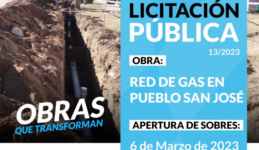Licitan obras de red de gas para San José por más de 11 millones de pesos
