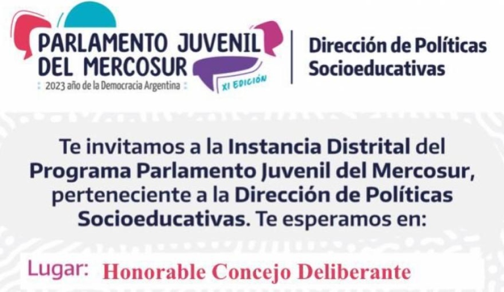 El jueves se desarrolla la instancia Distrital del Parlamento Juvenil del Mercosur
