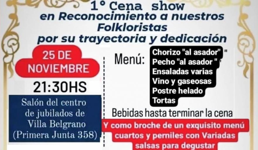 La Peña Don Aurelio invita a la primera cena show en reconocimiento a nuestros folkloristas