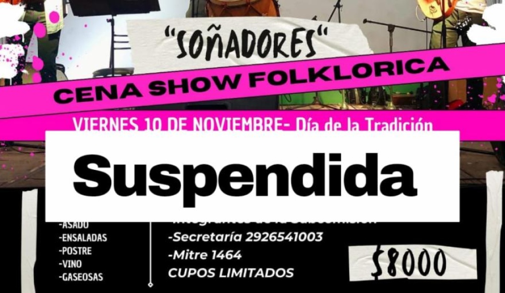 Suspendida la cena show folklórica por el Día de la Tradición en Blanco y Negro
