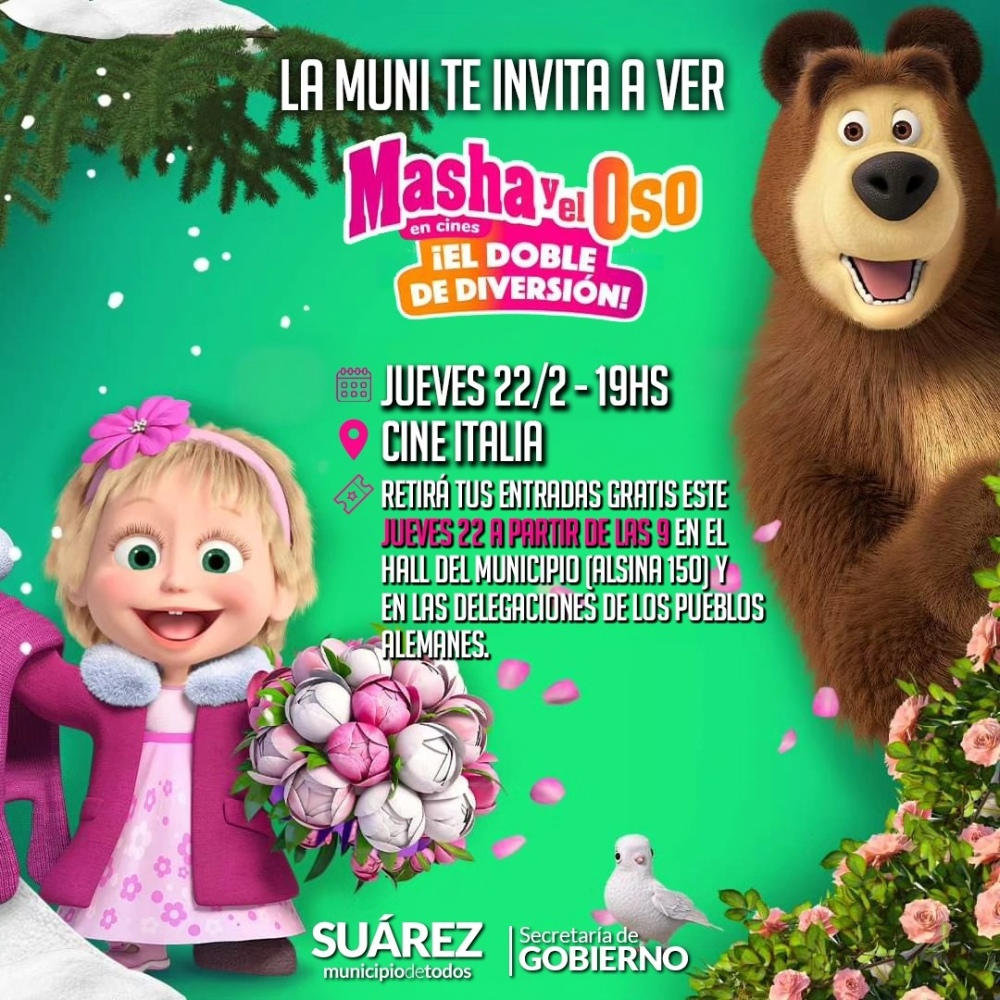 Esta tarde la Muni te invita a ver “Masha y el oso: el doble de diversión”
