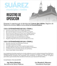Registro de Oposición: extensión redes de gas en la ciudad de Coronel Suárez