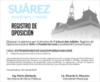 Registro de Oposición: extensión red de gas en pueblo San José