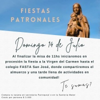 Domingo 14 de julio, celebración de la Virgen del Carmen