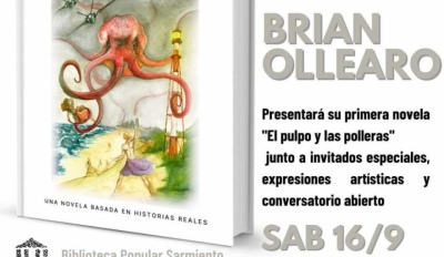 Brian Ollearo presenta su libro "El pulpo & las polleras" en la Biblioteca Sarmiento
