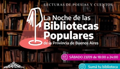La Biblioteca Sarmiento se suma el sábado a "La Noche de las Bibliotecas Populares"
