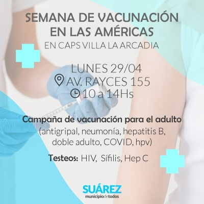 Atención Villa La Arcadia: Este lunes, jornada de Vacunación en el CAPS