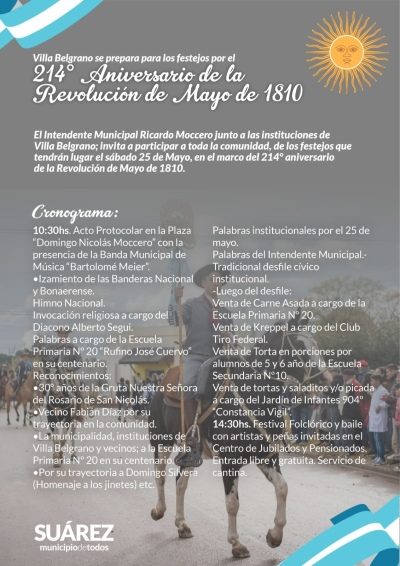 El cronograma de actividades en Villa Belgrano para este 25 de mayo