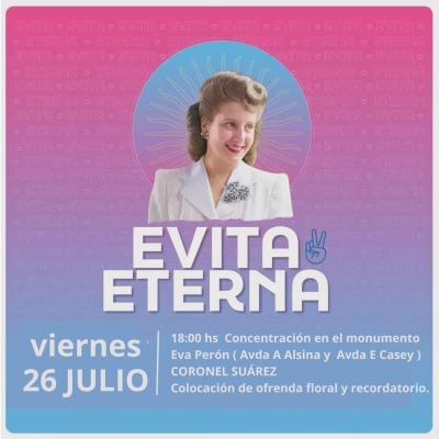 Habrá un acto conmemorativo por el 72º aniversario del fallecimiento de Evita hoy